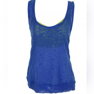 Go By Gossip Royal Blue Green Sporty Splice Layered Crochet Tankini Top large